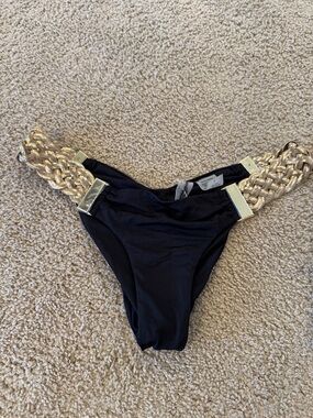 Beach Bunny Black Bikini Bottom with Gold Braided Waistband never worn